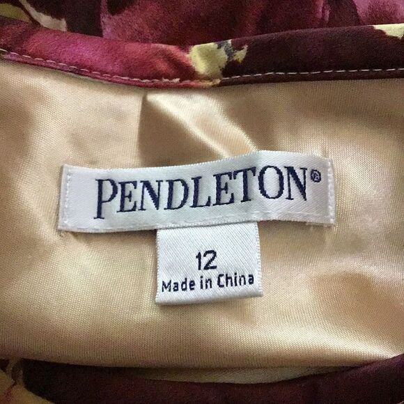 Pendleton Burgundy Cream Pink Floral 100% Silk Skirt - Picture 11 of 12